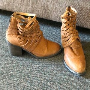 Free People Carrera Brown Heel Ankle Boots Strappy